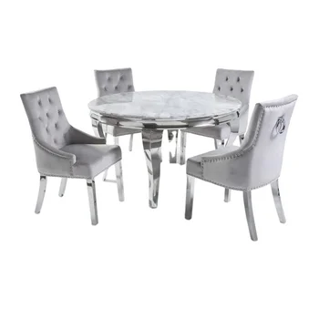 ROUND LOUIS MARBLE TOP DINING TABLE WITH STAINLESS STEEL LEGS