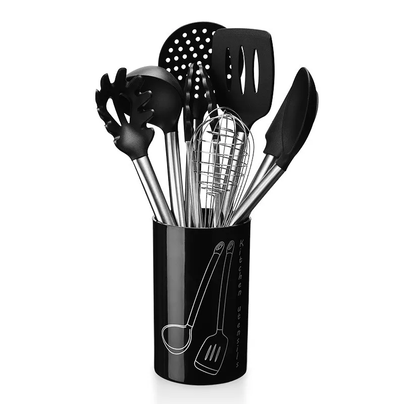 Conjunto de Utensílios de Cozinha em Silicone, Ferramentas de Cozinha Antiaderentes e Resistentes ao Calor, Melhor Conjunto de Utensílios de Cozinha com Aço Inoxidável