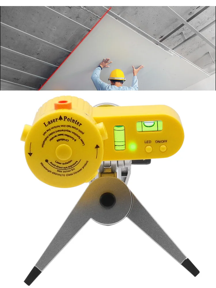 Horizontal Vertical Line Tool Yellow Multifunction Cross Line Laser Leveler with Tripod Worldwide