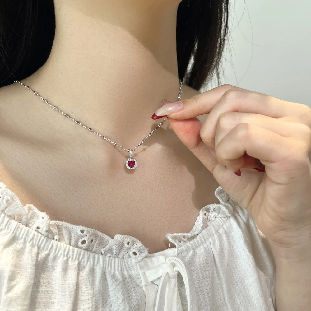 KAKODIY Charm Fashion Design Rhodium Plated 18K Gold 925 Sterling Silver Chain Bead Chain 5A Zirconia Heart Shape Pendant Necklace detail 2