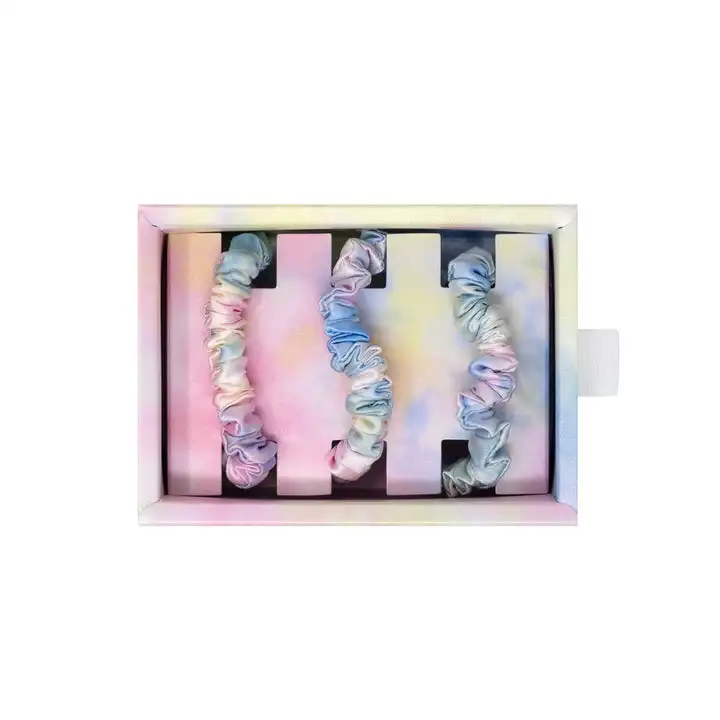 High Quality Custom Elastic Hair Band Tie-dye Process 100% Mulberry Silk Scrunchies Set