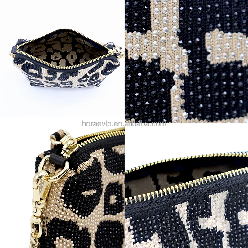 【CHRISTINE PROJECT】Shopping Bag Clutch Leopard Crystal Crossbody Bags Flyknit Rhinestone Shopping Bag