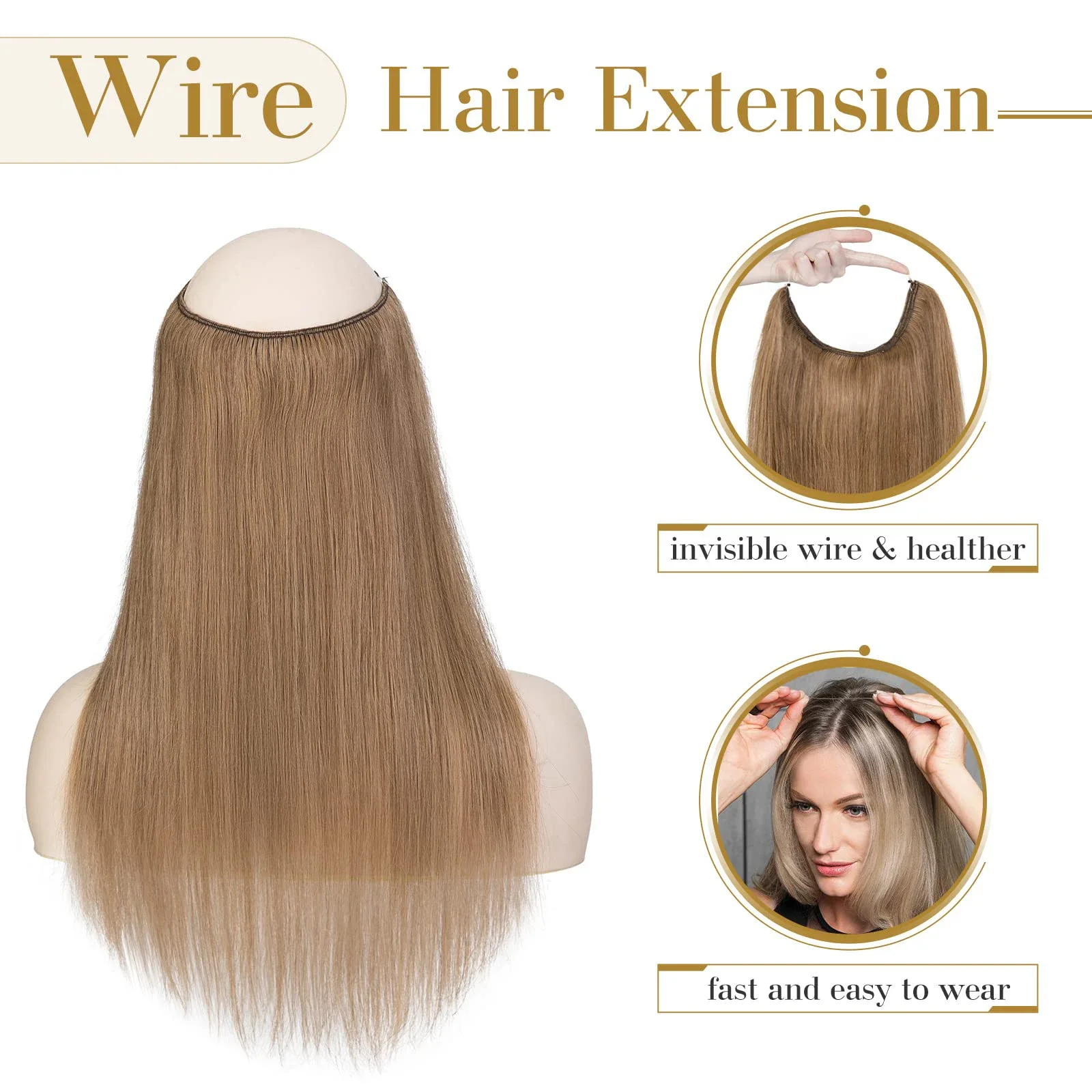 Straight Human Hair Extensions Layered Fish Hair 16-26inch Real Human Hair with Transparent Line Hair Extensions For Women #6_voghion.com