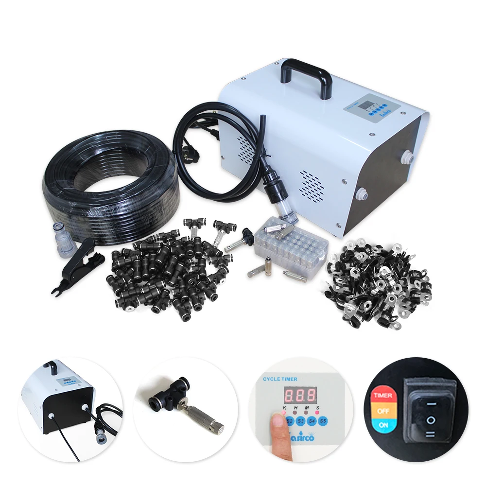 Mist Cooling System Fog Machine 60pcs Water Mist Nozzles Outdoor Cooling System Mist Kits