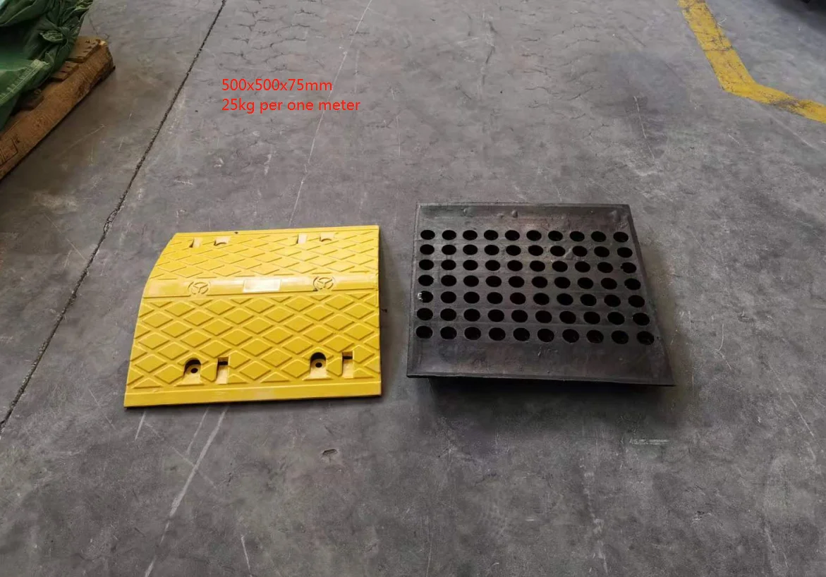 Heavy Duty 100% Recycled Solid Rubber 500*500*75Mmm Speed Bump Driveway Road Hump for Effective Traffic Management manufacture
