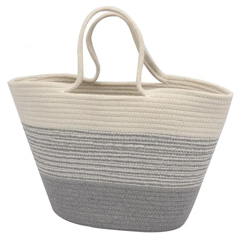Women Home Essentials Cotton Rope Handbag Beach Leather Cotton Rope Bag Woven Bag For Family