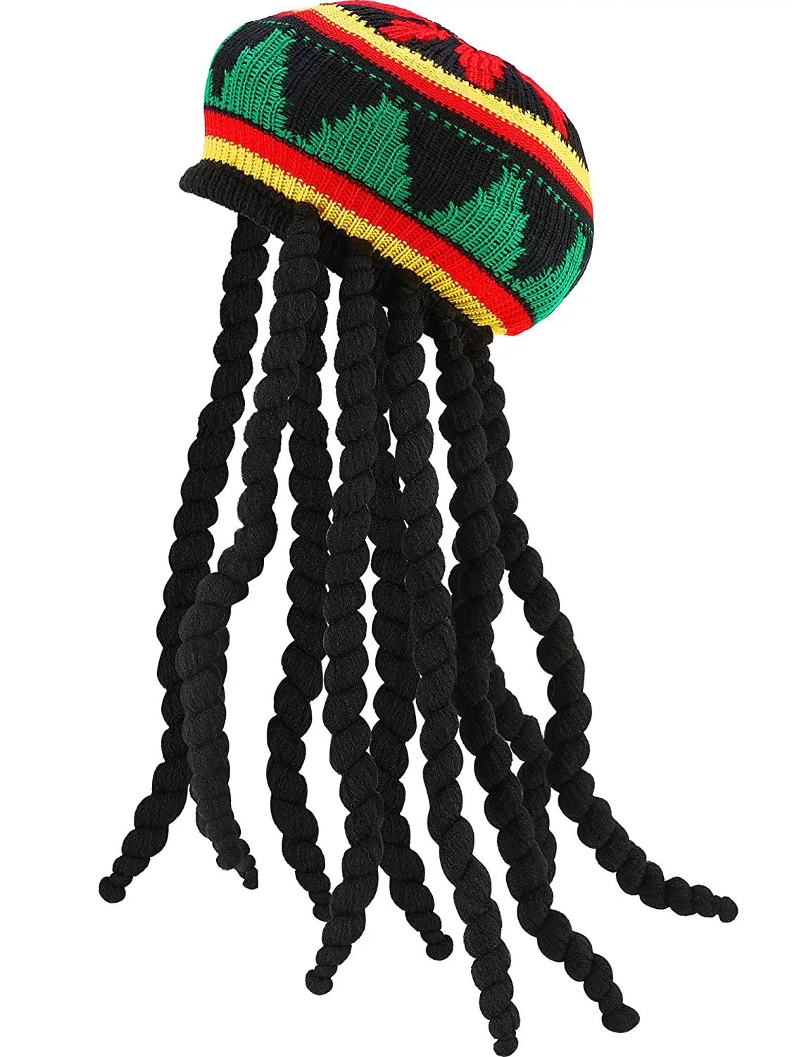 Jamaican Hat With Dread Lock Like Long Black Hair Rasta Wig With Cap Costume Accessory Knitted Hat