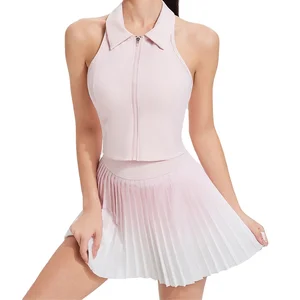 LANGHE Custom High Quality Tennis Wear Sports Sets Polo Shockproof Bra&2 in 1 Skirts  Two Pieces Fitness Suits Clothing