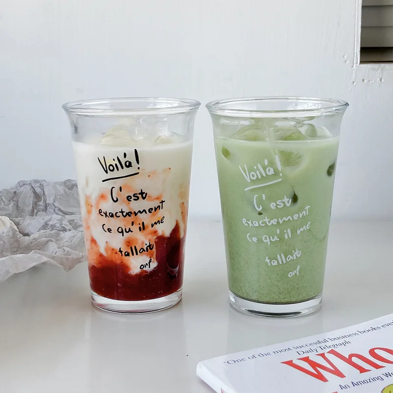Solhui Large Sized Alphabet Glass Milk Coffee Juice Cups Blank Glass Cup