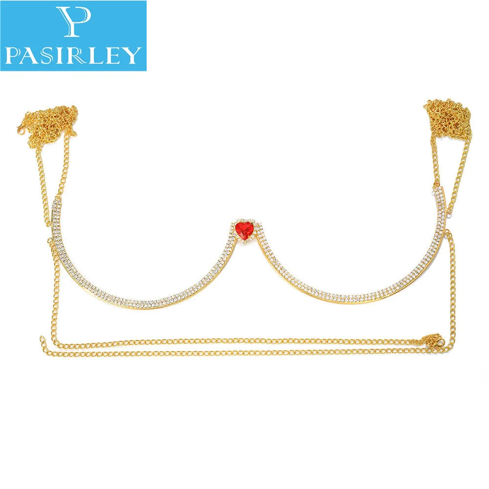 Pasirley Red Heart Crystal Bra Necklace Body Chain Jewelry Women ...