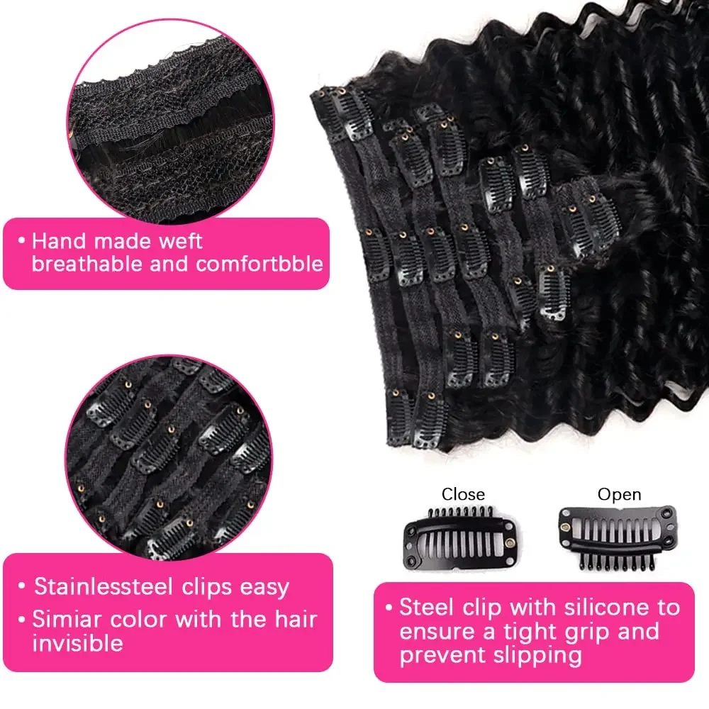 Extension per capelli umani con clip ondulate e ricci, 8 pezzi, 120 g/set, colore naturale_voghion.com