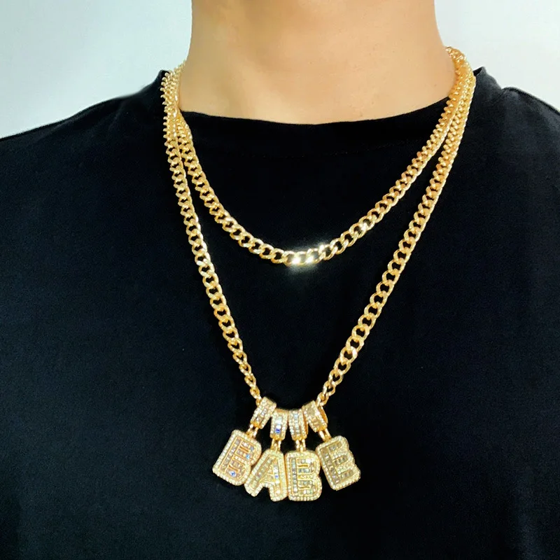 Iced Out Custom Letter Charms Necklace CZ  Clip Chain Necklace for Girls