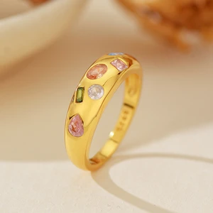 Women's S925 Sterling Silver Gold Plated Inlaid Color Lab Diamond Wedding Party Ring Light Luxury High-End Fine Jewelry