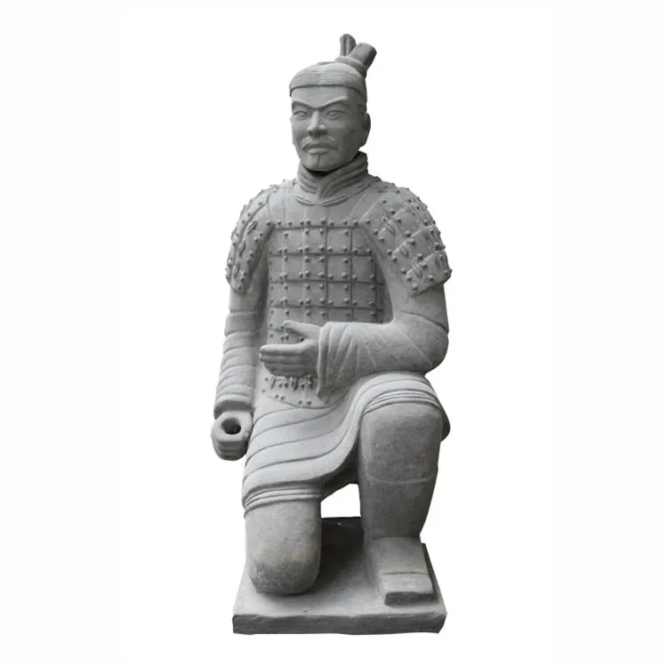 ライフサイズのアンティーク中国兵士像 - グラニット・石像彫刻
