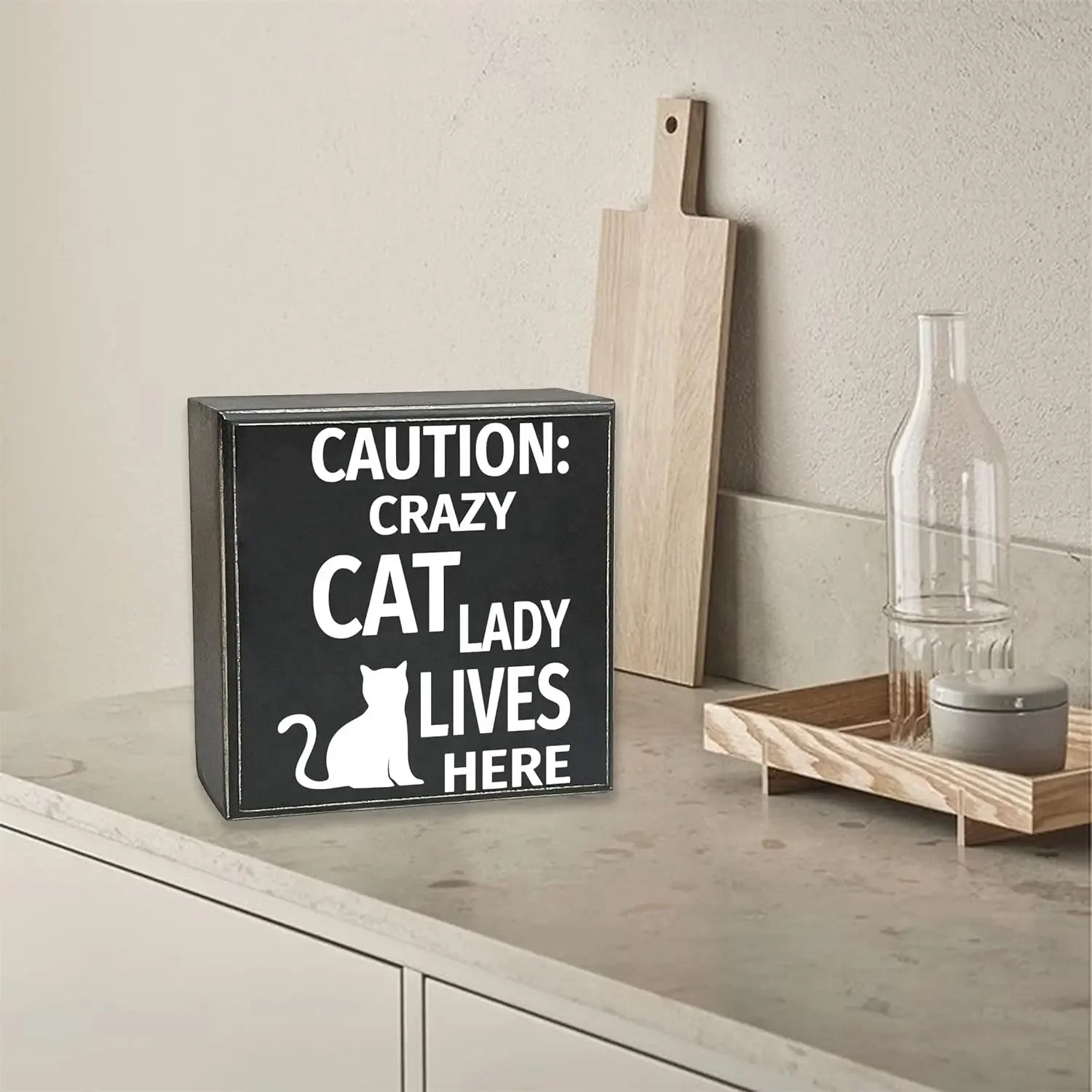 Wholesale Farmhouse Wood Box Signs Cat Welcome People Tolerated Caution Crazy Cat Lady Lives 2132