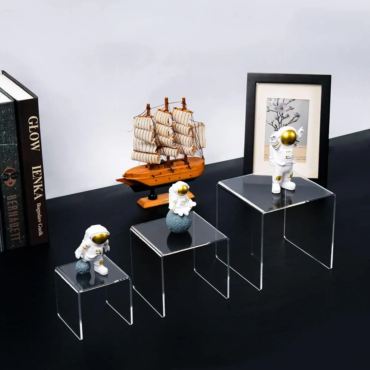 Clear Acrylic Showcase Collectibles Display Stands 3 Pcs Display Risers ...