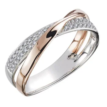 Hot Sale Simple Two Tone X Shaped Newest Cross Women Jewelry Finger Engagement Rings