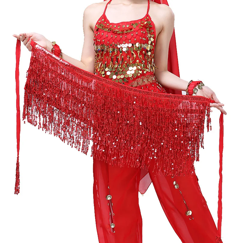 Female Show Costume Sequins Tassels Thailand/India/Arab Dancer Skirt Women Sexy Belly Dance Hip Scarf Wrap Belt Dancer Skirt