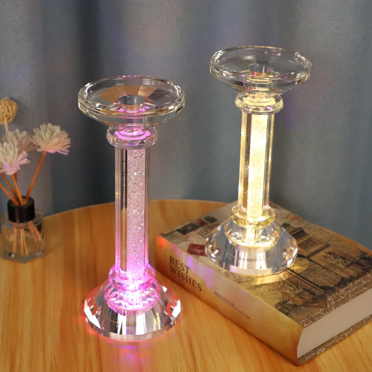 hand painted glass candlestick handmade long stemmed glass candle holder handpainted crystal candle holder