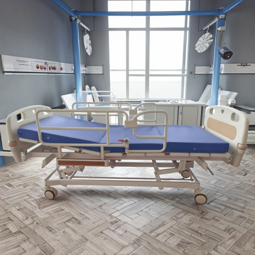 Modern Compact Steel Electric Hospital Bed with Adjustable Foldable Integral Lifting Back Leg Linkage Medical Patient Furniture 5