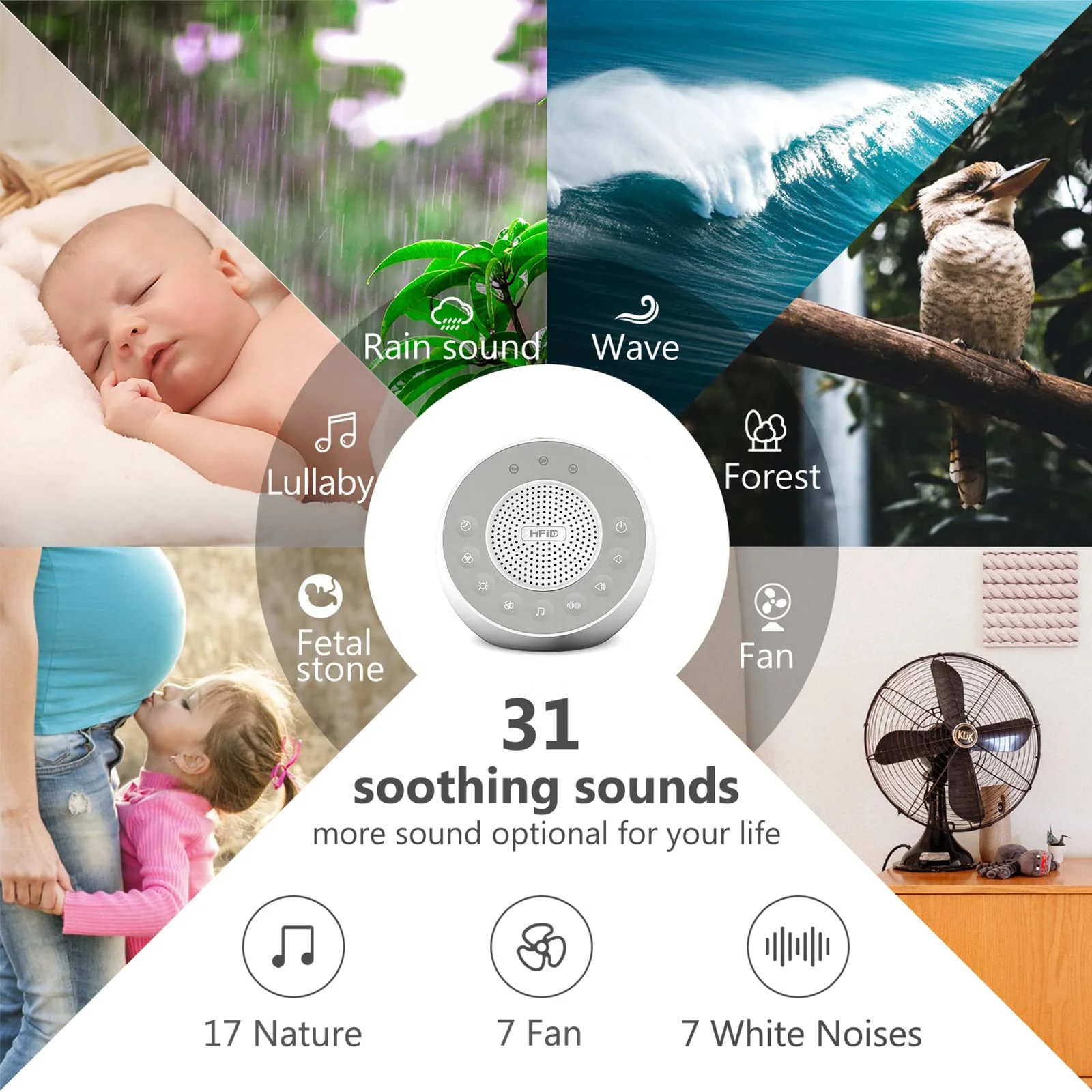 HiFiD Shushu Rain Sound and Bird Sound Machine White Noise Sleep Machine Baby Night Light