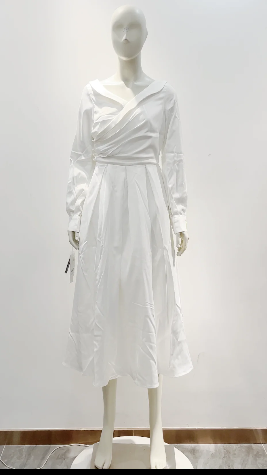 white maxi fitted dress Rosetta Maxi Dress, in White Silky Crepe, Size: Small main image 1