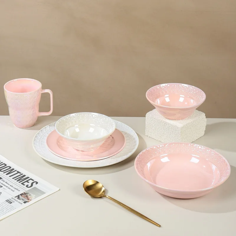 product wholesale ceramic porcelain reusable dinnerware set round shape salad platter dish plate for hotels home use-6