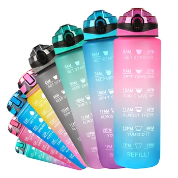Best Water Bottle Gym and Outdoor Sports Motivational Bottle Time Marker 32oz Leakproof BPA Free Water Bottle
