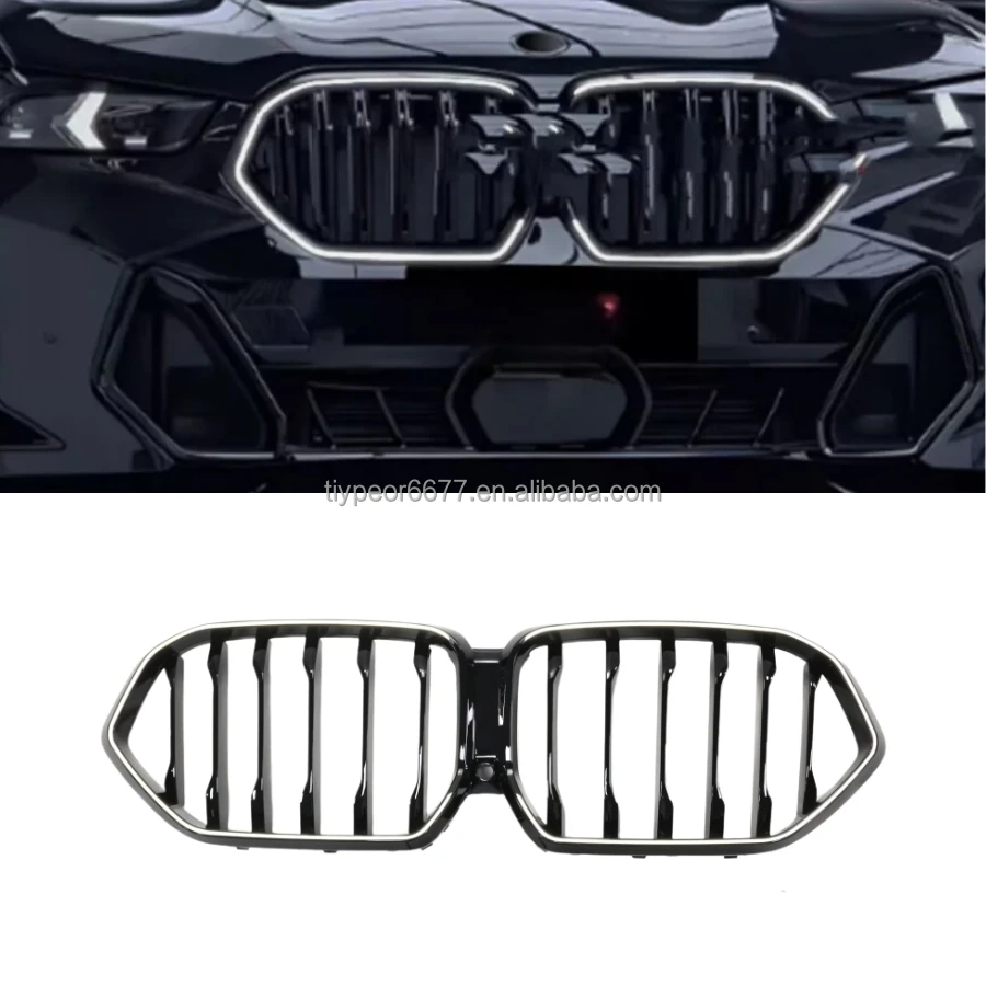 product tiypeor car gloss black front bumper front mesh grille single slat line hood kidney grill abs led for bmw x6 g06 2019   2023-2