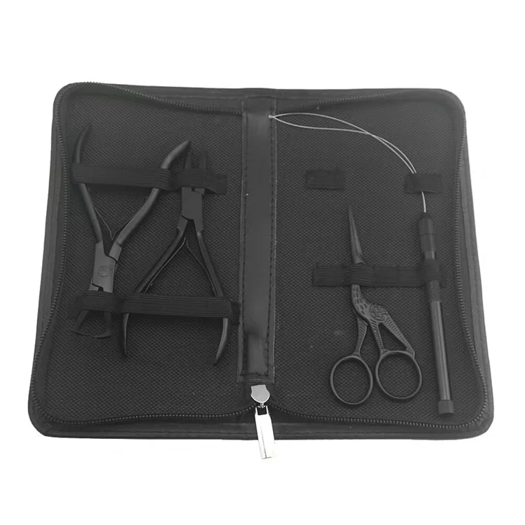 HARMONY Gold Black Rainbow Salon Hair Extension Tools Kit With Micro Rings Beads Opener Closer Pliers Loop and Crane Scissors