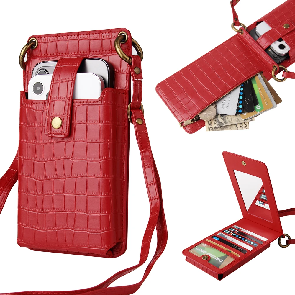 Leather Cell Phone Purses Wallet Credit Card Crossbody Cover Multi-Function Phone Bag For Iphone 13 Mini Pro Max Case