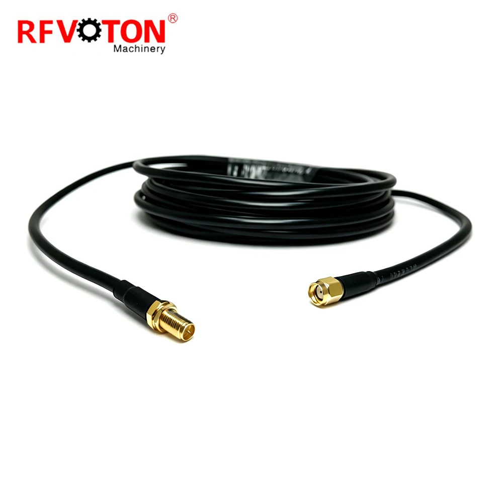 Werkslieferung, RP-SMA-Stecker männlich zu Reverse-Polarity-SMA-Buchse weiblich, Durchsteckversion, LMR200-Koaxial-HF-Überbrückungskabelbaugruppe, Pigtail, 5 m