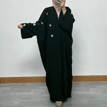 New Women's Muslim Bat Sleeve Middle East Dubai Nailed Pearl Women's Loose Large Size Cardigan Robe for Muslims