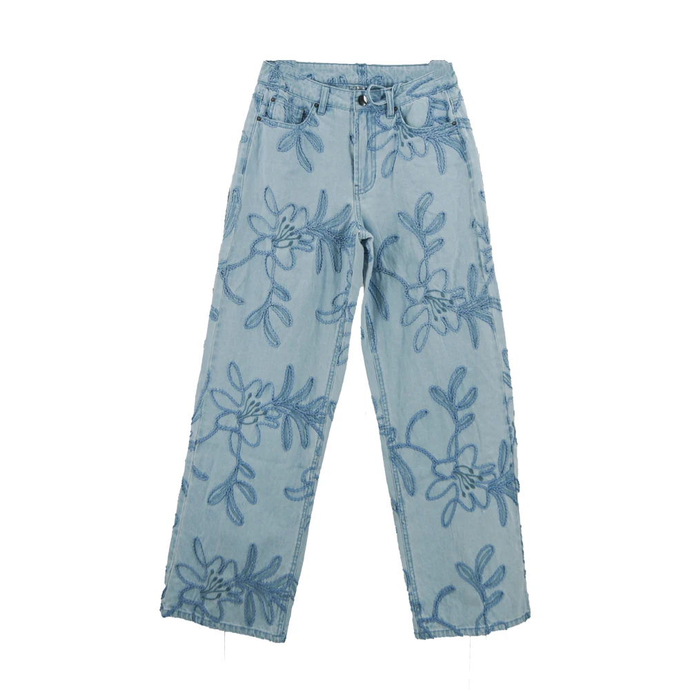Custom Denim Pants Wide Leg Hip Hop Style Fade Breathable Jeans Straight Embroidered Jeans