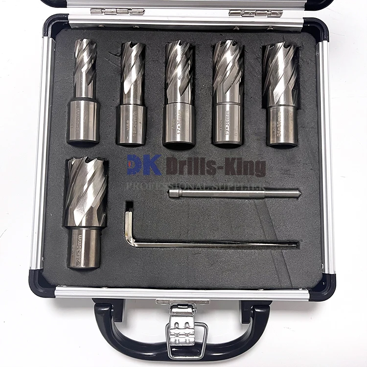 High Speed Steel Annular Cutter Set – Mag Drill Bit Kit, Weldon Shank, 7/16–1-1/16" Diameters, Metal Hole Cutters W/ Case