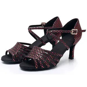 Wholesale Fashion Latin Dance Shoes Women Adult Sneakers Satin Upper Suede Outsole Ballroom/Salsa