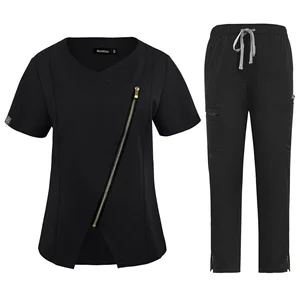 Wholesale Zipper Style Woven Scrub Sets Uniform Hand Washing Clothes for Spa Dental Clinic Nurses Beauty Salon Uniforms