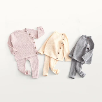High quality unisex spring autumn winter warm soft cozy children's suit knitted organic cotton baby solid two piece set