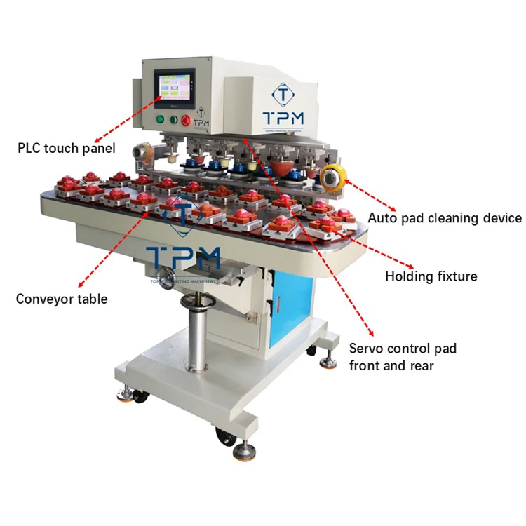 Pneumatic Semi-automatic 6 Color Pen Toy Pad Printer Silicone Rubber Pad Printing Machine Price with Conveyor