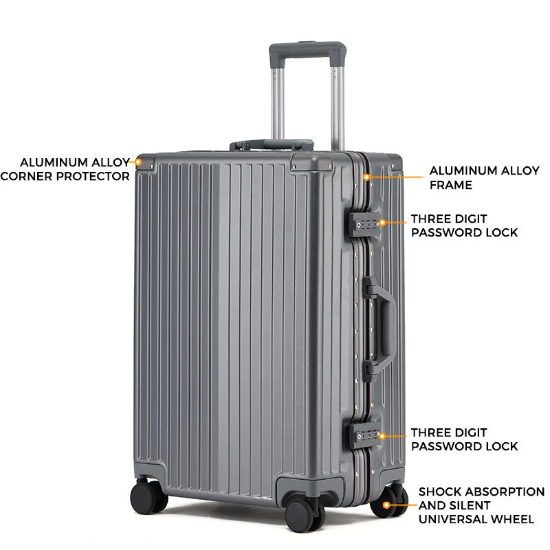 20-Inch PC Hard Shell Suitcase Aluminum Frame Boarding Box Silent Spinner Wheels Fashionable Travel Suitcase Universal Wheel