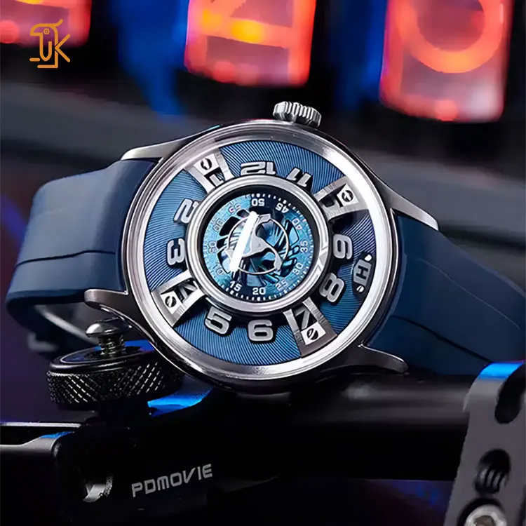 Expensive Unique Design Wandering Hour Mechanical Watch Luxury Brand Custom Logo Steel Luminous Domed Glass Wrist Watch Supplier