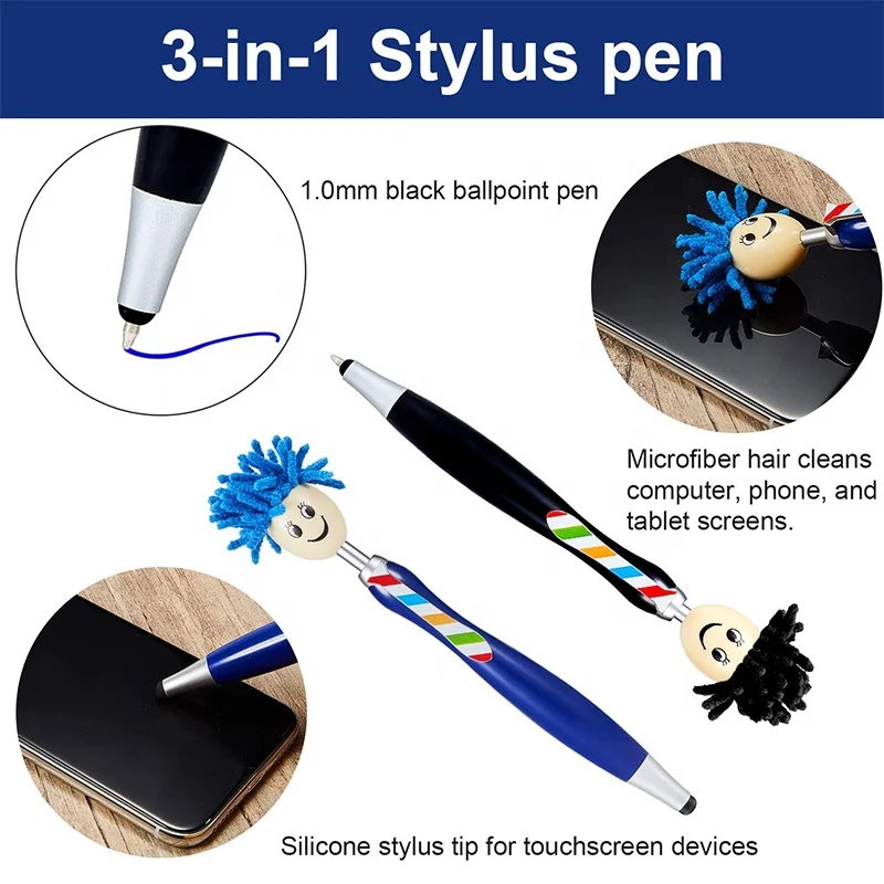 2019 Kawaii Mr. Customized Logo Fabric Mop Top Stylus Pen, Creative Kids Fancy  Pen - China Mop Top Stylus Pen, Creative Kids Fancy Pen