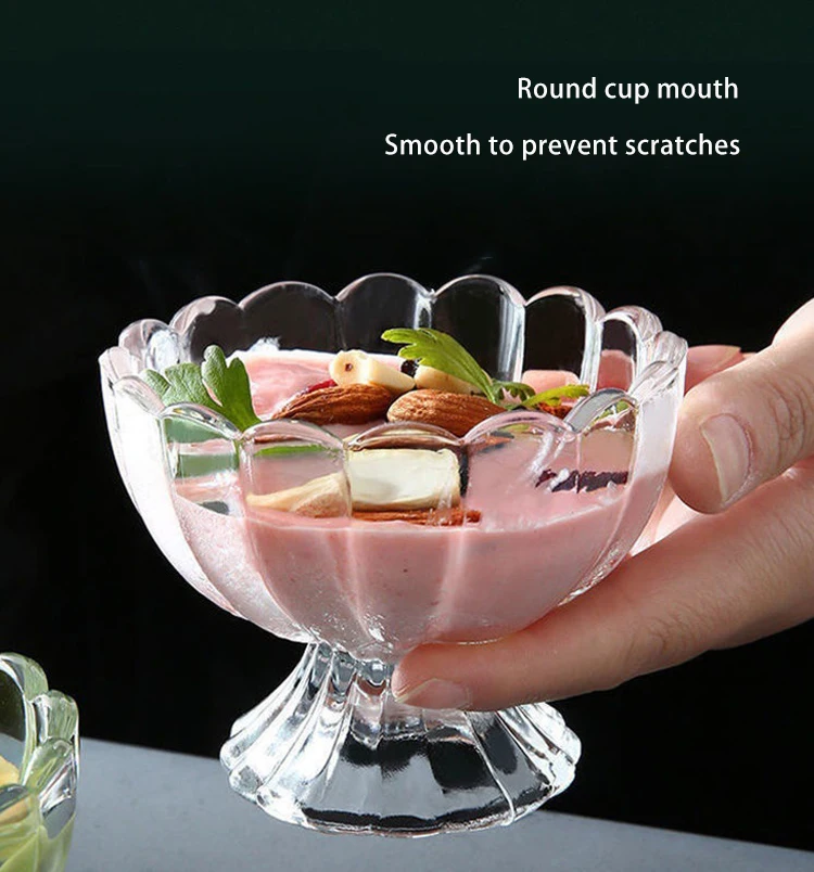 Modern Round Floral Design Glass Ice Cream Cups Bowls Simple Drinkware For Parties For Sundae 6610