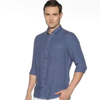 Soft breathable long-sleeved shirt washed men's shirt senior style  high quality fancy