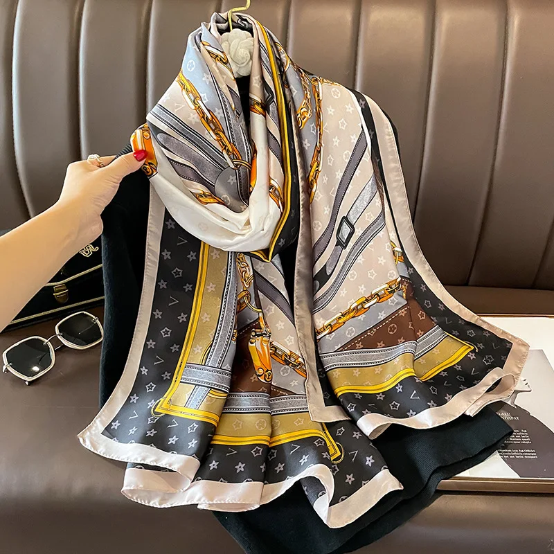 Spring Autumn New Chain Fashion Simulated Silk Shawl Feminine Gauze Wrap Long Length Air Conditioning Winter Warm Scarf