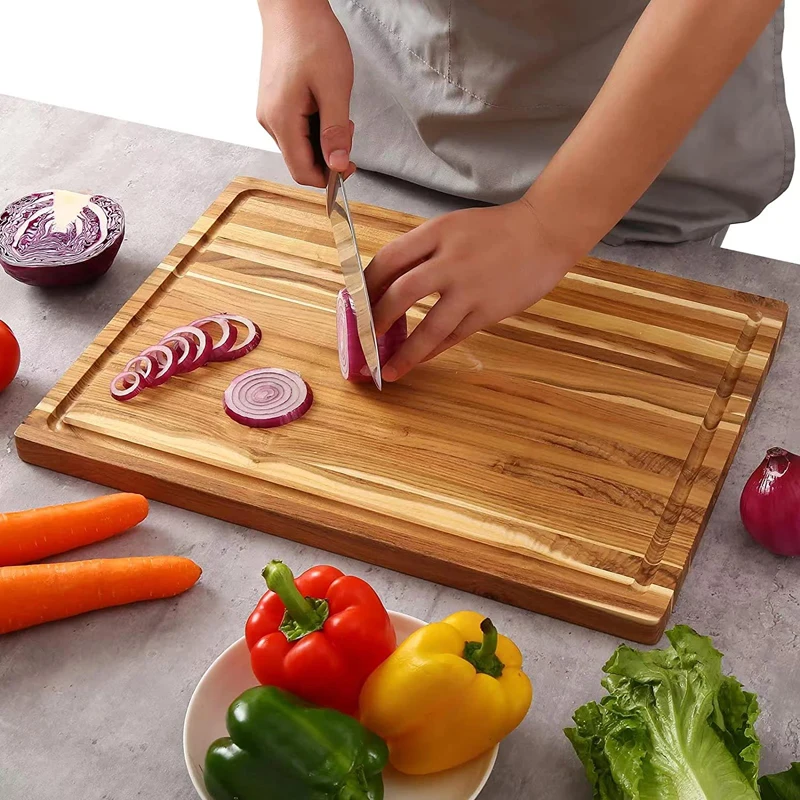 SOPEWOD Cutting Board Chopping Board Custom Logo Fuzhou Rectangle Shrink Wrap with Handles Large Teak Wood Reversible Wooden