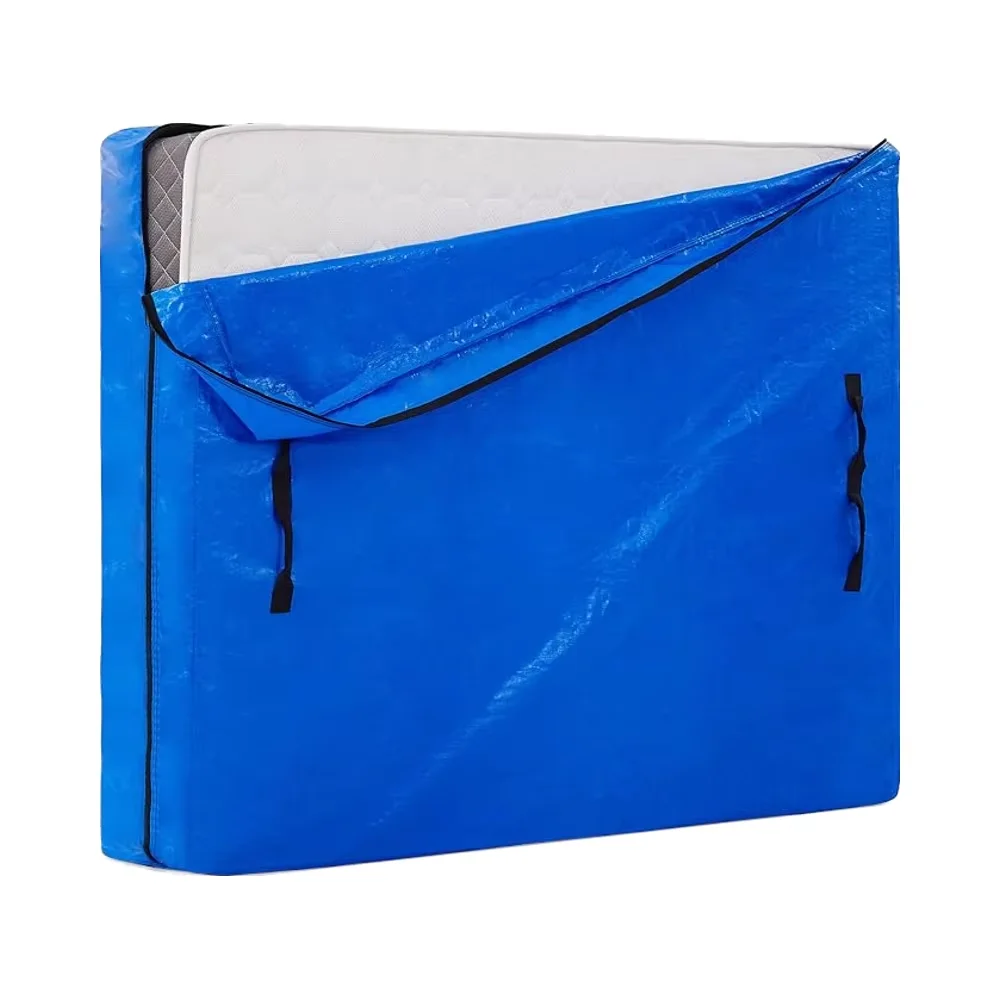 Reusable Moisture Proof Tarpaulin Mattress Storage & Moving Bag with Reinforced Handles Zipper Extruding & Cutting Processed