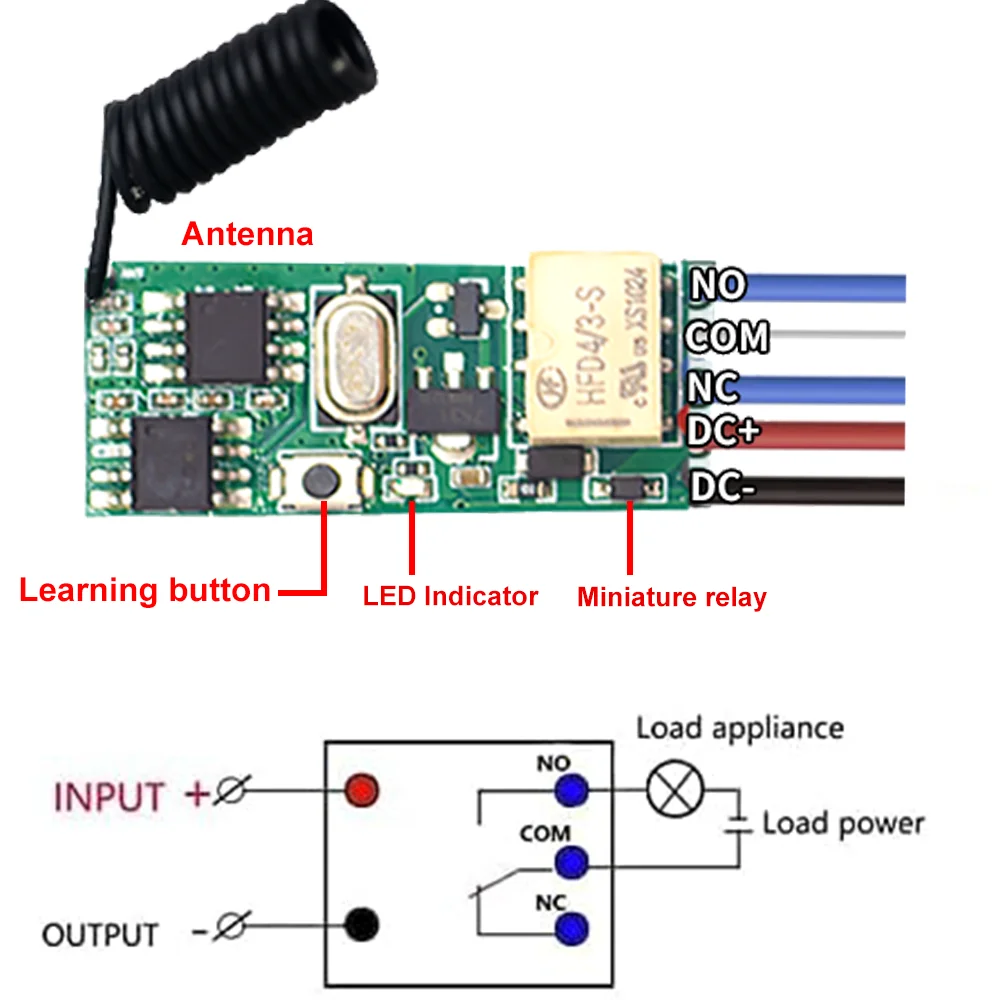 QIACHIP Télécommande de relais DC 12 V 24 V pour porte de garage 433 MHz 6–30 V RF module sans fil universel récepteur 2 voies avec 2 émetteurs à bascule pour lumières