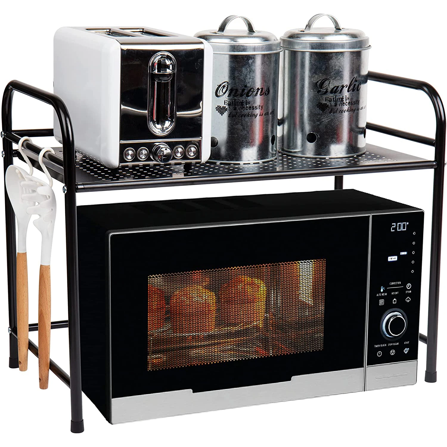 Wholesale Eco-Friendly Foldable Space-Saving Powder Coated Modern Kitchen Counter Cabinet Sturdy Iron Storage Rack Microwave