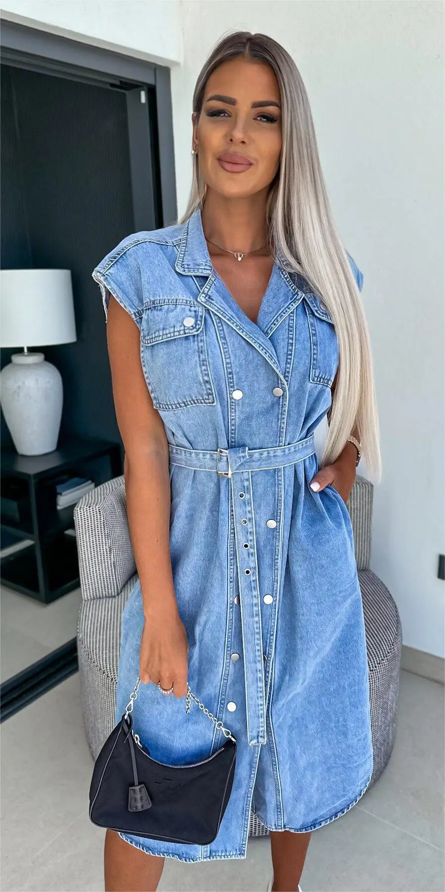 lapel denim dress frilancy on LTK